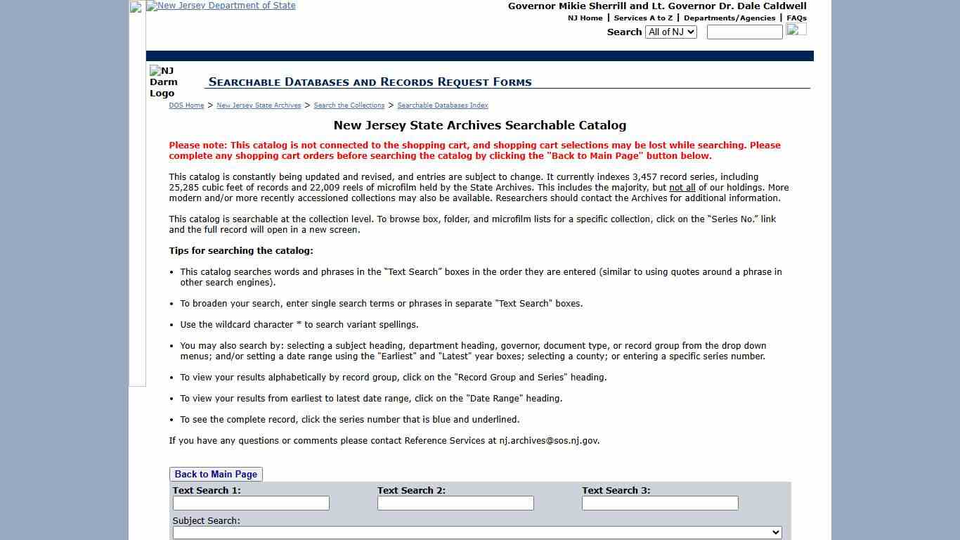 New Jersey State Archives - New Jersey State Archives Searchable Catalog - New Jersey State Archives Searchable Catalog (Advanced)
