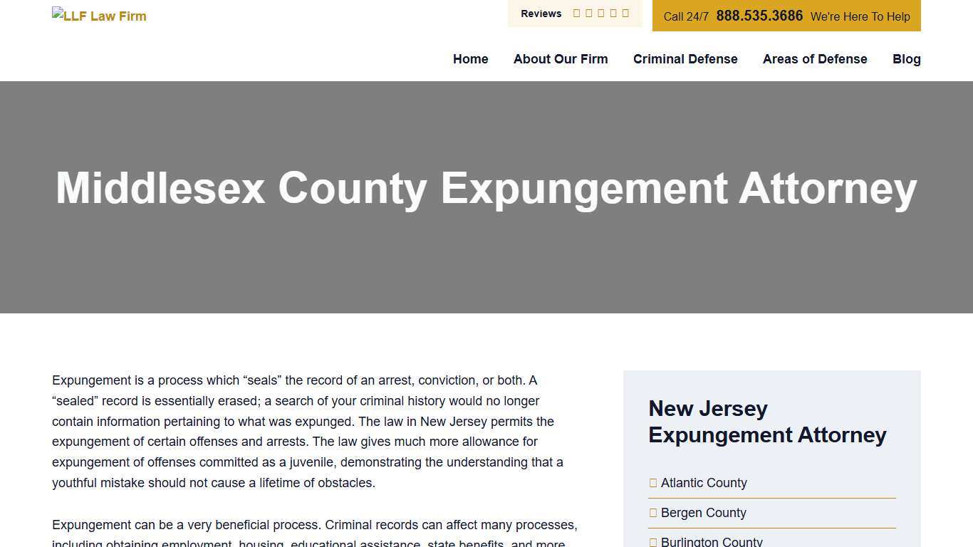 Middlesex County Expungement Attorney NJ Criminal Defense