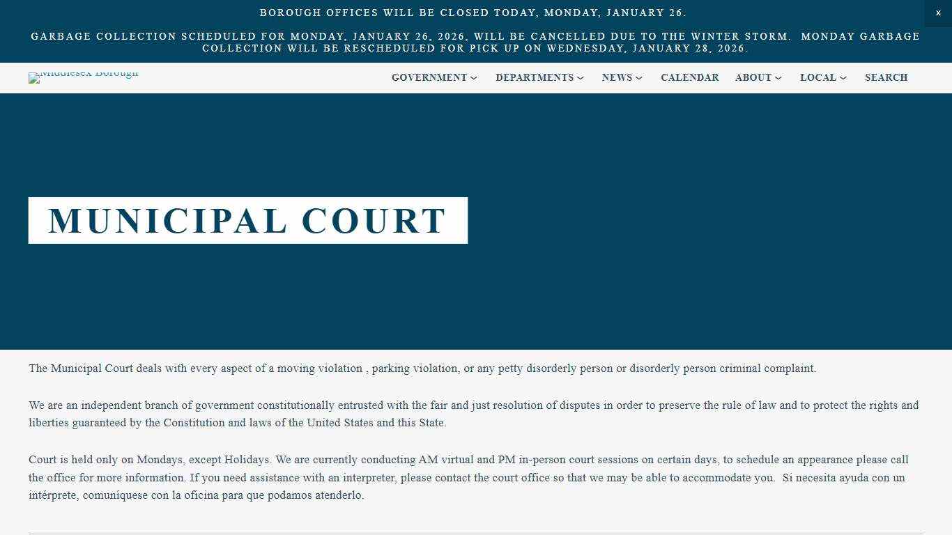 Municipal Court — Middlesex Borough